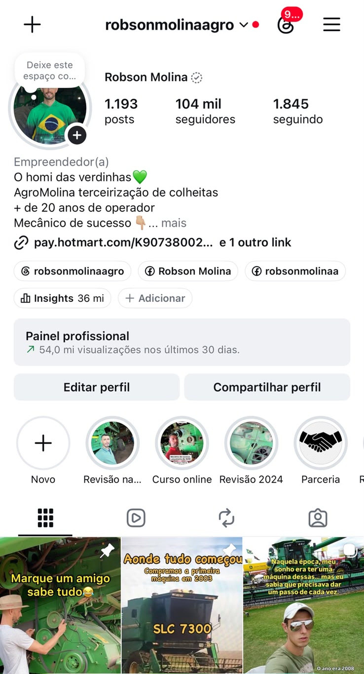 Perfil de Robson Molina no Instagram