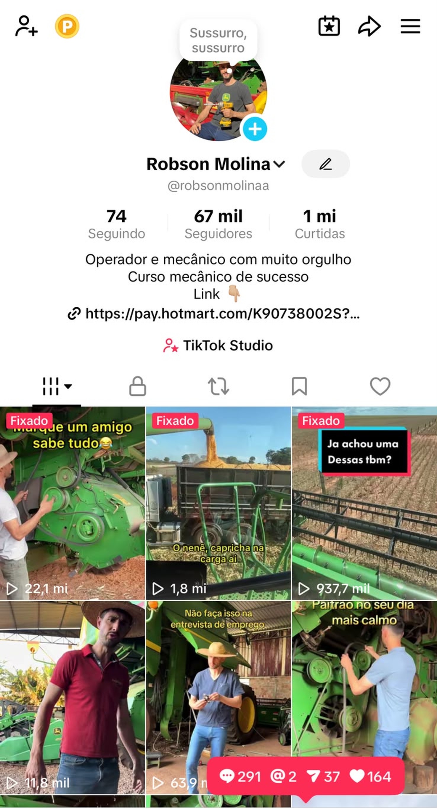Perfil de Robson Molina no TikTok
