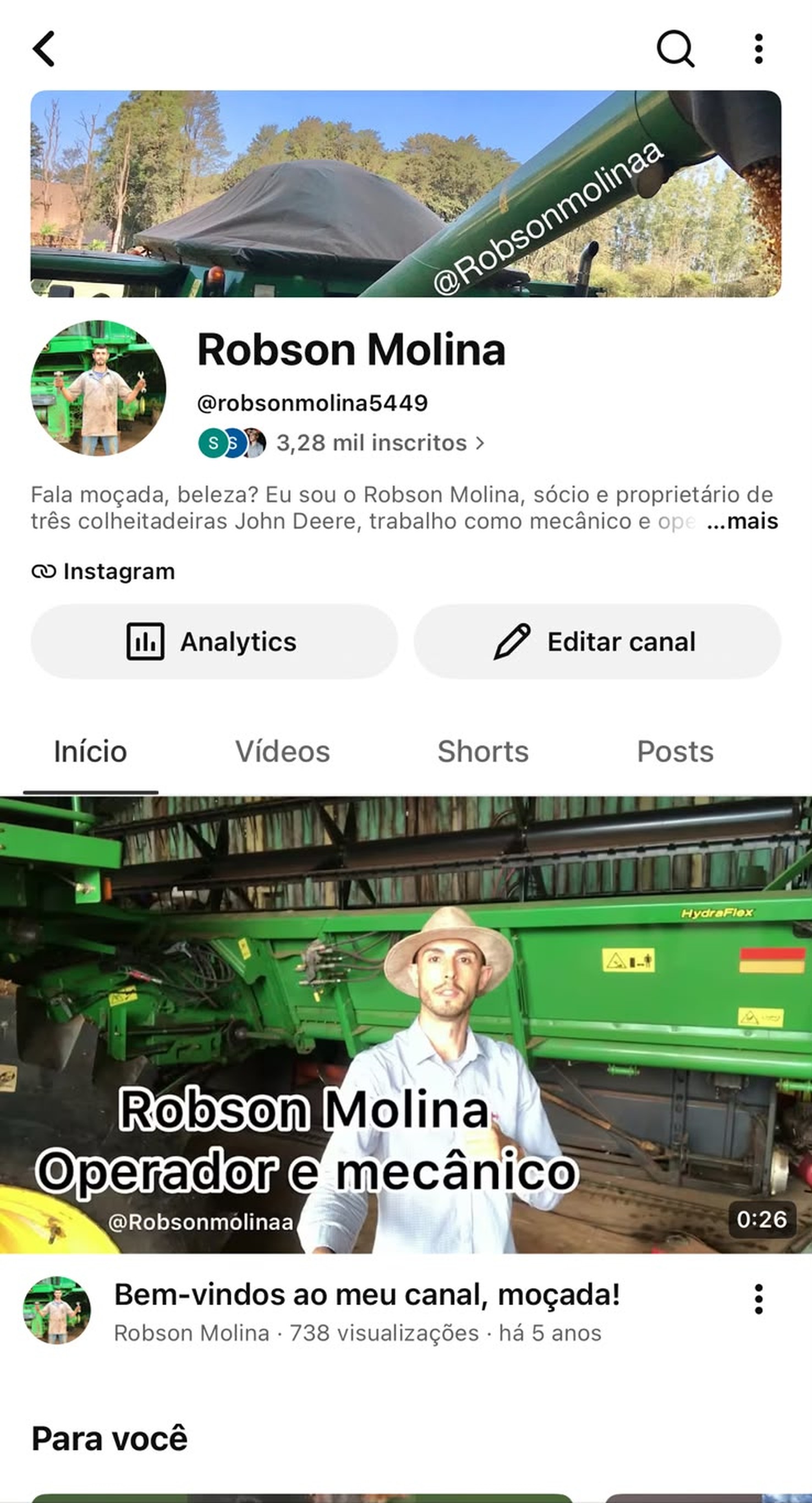 Canal de Robson Molina no YouTube